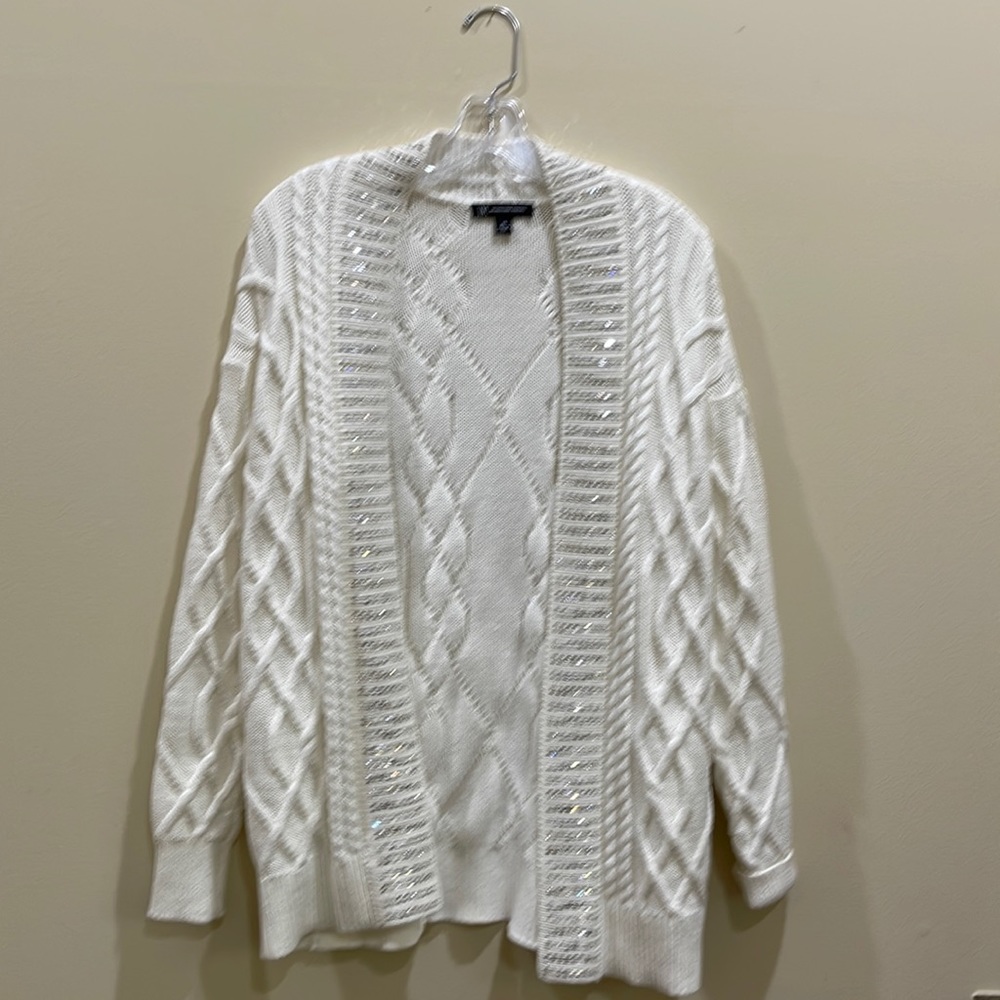 INC cream beaded cable knit sweater XS